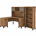 Bush® Furniture Somerset 60"W L-Shaped Desk With Hutch And 5-Shelf Bookcase, Fresh Walnut, Standard Delivery