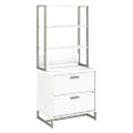 Bush Business Furniture Method 29-3/4"W x 19-3/4"D Lateral 2-Drawer File Cabinet With Hutch, White, Standard Delivery