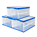 Mount-It! Folding Heavy-Duty Storage Crates, 12-1/2”H x 21-1/2”W x 15-5/16”D, Clear/Blue, Pack Of 3 Crates 1 thumbnail image