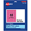 Avery® Print-To-The-Edge Labels With Sure Feed® Technology And Easy Peel® Label Feature, 94103-BPP80, Square, 1" x 1", Matte Bright Pink, Pack of 3840 1 thumbnail image