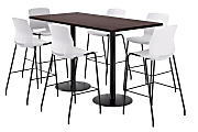 KFI Studios Proof Bistro Rectangle Pedestal Table With 6 Imme Barstools, 43-1/2"H x 72"W x 36"D, Cafelle/Black/White Stools
