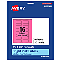 Avery® Print-To-The-Edge Labels With Sure Feed® Technology And Easy Peel®, 94201-BPP20, Rectangle, 1" x 2-5/8", Matte Bright Pink, Pack of 320 1 thumbnail image