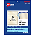 Avery® Pearlized Permanent Labels With Sure Feed®, 94244-PIP100, Rectangle, 2-1/4" x 7-3/4", Ivory, Pack Of 400 Labels