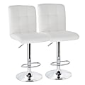 Elama Square Tufted Faux Leather Adjustable Bar Stools, White/Chrome, Set Of 2 Stools