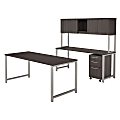 Bush Business Furniture 400 Series 72"W x 30"D Table Desk And Credenza With Hutch And 3 Drawer Mobile File Cabinet, Storm Gray, Premium Installation