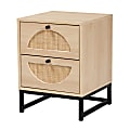 Baxton Studio Ardon 2-Drawer Nightstand With Natural Rattan, 20-15/16"H x 15-3/4"W x 15-3/4"D, Light Brown/Black