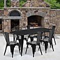 Flash Furniture Commercial-Grade Rectangular Metal Table Set With 6 Stack Chairs, 29-1/2"H x 31-1/2"W x 63"D, Black 1 thumbnail image