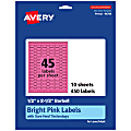 Avery® Printable Labels With Sure Feed® Technology, 94749-BPP10, Barbell, 1/2" x 2-1/2", Matte Bright Pink, Pack of 450 1 thumbnail image