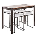 LumiSource Fuji Industrial Counter-Height Dining Table With 4 Stools, Antique Metal/Walnut/White