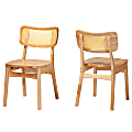 Baxton Studio Tadeo Mid-Century Modern Wood and Rattan Dining Chairs, Oak Brown, Set Of 2 Chairs