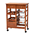 Baxton Studio Crayton Mobile Kitchen Storage Cart, 31-1/2”H x 23-5/8”W, Oak Brown/Silver