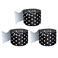 Carson Dellosa Education Rolled Scalloped Borders, Black/White Polka Dots, 65' Per Roll, Pack Of 3 Rolls