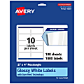 Avery® Glossy Permanent Labels With Sure Feed®, 94207-WGP100, Rectangle, 2" x 4", White, Pack Of 1,000