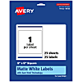Avery® Permanent Labels With Sure Feed®, 94108-WMP25, Square, 8" x 8", White, Pack Of 25