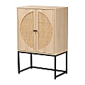 Baxton Studio Ardon 27"W 2-Door Storage Cabinet With Natural Rattan, Light Brown/Black