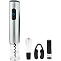 Brentwood Electric Wine Bottle Opener with Foil Cutter, Vacuum Stopper, and Aerator Pourer - LED Light, Foil Cutter, Portable - Silver