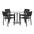 KFI Studios Eveleen 5-Piece Outdoor Patio Set, 33-13/16”H x 55”W x 32”D, White Table, Silver/Mocha Chairs