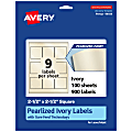 Avery® Pearlized Permanent Labels With Sure Feed®, 94104-PIP100, Square, 2-1/2" x 2-1/2", Ivory, Pack Of 900 Labels 1 thumbnail image