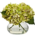 Nearly Natural Blooming Hydrangea 8-1/2”H Plastic Floral Arrangement With Vase, 8-1/2”H x 10”W x 9”D, Green