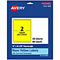 Avery® Printable Labels With Sure Feed® Technology, 94259-NYP40, Rectangle, 5" x 8-1/8", Matte Neon Yellow, Pack of 80 1 thumbnail image