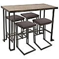 Lumisource Roman Industrial Counter-Height Table With 4 Stools, Antique/Brown