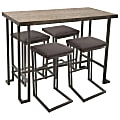 Lumisource Roman Industrial Counter-Height Table With 4 Stools, Antique/Brown 1 thumbnail image