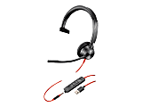 Poly Blackwire 3315 USB-C Headset - Mono - Mini-phone (3.5mm), USB Type C - Wired - 32 Ohm - 80 Hz - 20 kHz - On-ear - Monaural - Supra-aural - 7 ft Cable - Omni-directional Microphone - Black