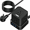Cube Surge Protector Power Strip with usb ports 10ft extension cord with multiple outlets Black - Space Saving 9 outlet usp power strip: 5 AC Outlets, 3 USB Ports, 1 USB-C Port, Surge Protected, On/Off Switch