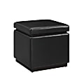 Linon Brenock Square Faux Leather Storage Ottoman, 18"H x 18"W x 18"D, Black/Walnut