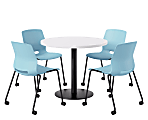 KFI Studios Proof Cafe Round Pedestal Table, Includes 4 Chairs, 29”H x 36”W x 36”D, Designer White Top/Black Base/Sky Blue Chairs - 840031939098 1 thumbnail image