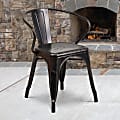 Flash Furniture Commercial Grade Metal Indoor-Outdoor Chair With Arms, Black/Antique Gold