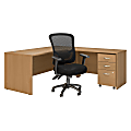 Bush Business Furniture Components 72"W L-Shaped Desk With Mobile File Cabinet And High-Back Multifunction Office Chair, Light Oak, Standard Delivery