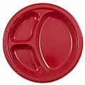 JAM PAPER Plastic 3 Compartment Divided Plates, Large, 10 1/4 inch, Red, 20/Pack  1 thumbnail image
