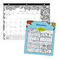Blueline® DoodlePlan™ Coloring Monthly Mini Desk Pad Calendar, 12-month January to December 2021, 11'' x 8-1/2'', Different Design To Color Each Month, 3-hole punched, 50% recycled content, FSC® Certified