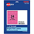 Avery® Print-To-The-Edge Labels With Sure Feed® Technology And Easy Peel®, 94220-BPP20, Rectangle, 1" x 2", Matte Bright Pink, Pack of 480 1 thumbnail image
