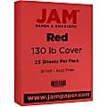 JAM Paper® Card Stock, Red, Letter (8.5" x 11"), 130 Lb, Pack Of 25