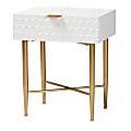 Baxton Studio Marcin 1-Drawer Nightstand, 24"H x 20-1/8"W x 15-3/4"D, White/Gold 1 thumbnail image