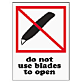 Tape Logic® Preprinted International Safe-Handling Labels, IPM325, "Do Not Use Blades To Open," 3" x 4", Red, Pack Of 500 1 thumbnail image