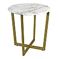 Eurostyle Llona Round Side Table, 22-1/8”H x 23-3/5”W x 23-4/5”D, Matte Gold/White Marble