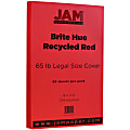 JAM Paper® Legal Card Stock, Red, Legal (8.5" x 14"), 65 Lb, Pack Of 50