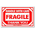 Tape Logic® Preprinted Shipping Labels, SCL576, "Handle With Care Fragile Thank You," 3" x 5", Red/White, Pack Of 500