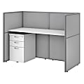 Bush Business Furniture Easy Office 60"W Straight Desk With File Cabinet And 45"H Closed Panels, Pure White/Silver Gray, Standard Delivery