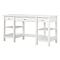 Bush Furniture Broadview 60"W Desk With Storage Shelves And Drawers, Pure White, Standard Delivery