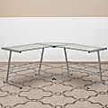 Flash Furniture 84"W Glass L-Shaped Corner Computer Desk With Metal Frame, Silver/Clear