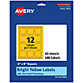 Avery® Print-To-The-Edge Labels With Sure Feed® Technology And Easy Peel®, 94107-BYP40, Square, 2" x 2", Matte Bright Yellow, Pack of 480 1 thumbnail image