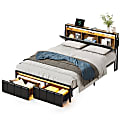 Bestier Metal Frame Platform Bed with Charge Station, Storage Headboard and Drawers, Queen Size, Rustic Brown