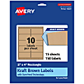 Avery® Kraft Permanent Labels With Sure Feed®, 94207-KMP15, Rectangle, 2" x 4", Brown, Pack Of 150