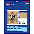 Avery® Kraft Permanent Labels With Sure Feed®, 94503-KMP25, Round, 1/2" Diameter, Brown, Pack Of 3,850