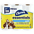 Charmin Essentials Soft Mega 2-Ply Toilet Paper Rolls, 4" x 4-1/2", 330 Sheets Per Roll, White, Pack Of 9 Rolls