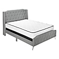 Monarch Specialties Dwight Queen Bed, 88-1/4”L x 66-1/4”W x 66-1/4”D, Gray/Chrome